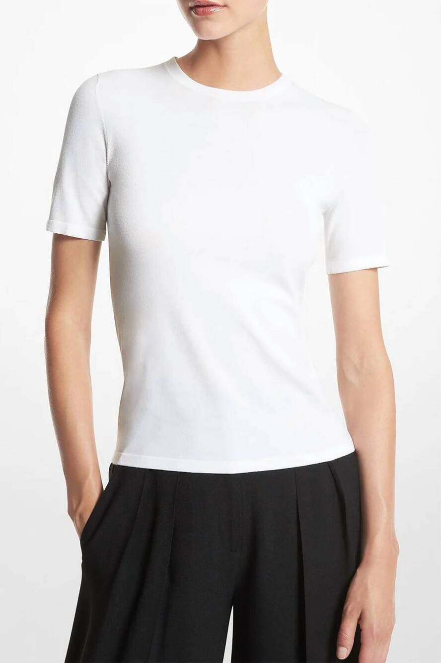NEW MICHAEL KORS short sleeve crewneck tee in optic white